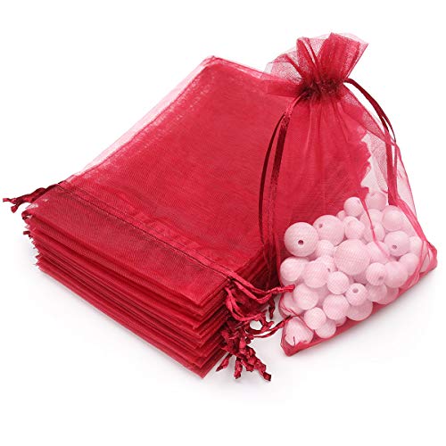 AKStore 100PCS 4x6"(10x15cm) Drawstring Organza Jewelry Favor Pouches Wedding Party Festival Gift Bags Candy Bags (Wine Red)