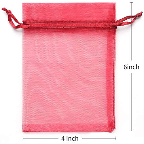 AKStore 100PCS 4x6"(10x15cm) Drawstring Organza Jewelry Favor Pouches Wedding Party Festival Gift Bags Candy Bags (Wine Red)