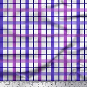 Soimoi Purple Cotton Canvas Fabric Window Pane Check Print Fabric by The Yard 56 Inch Wide