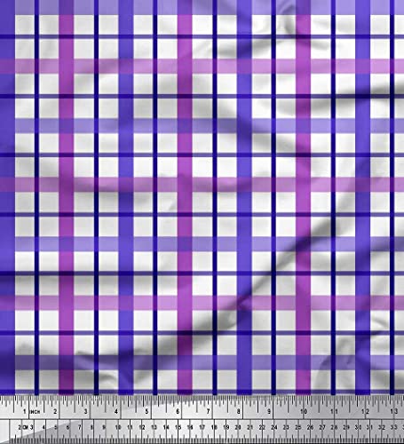 Soimoi Purple Cotton Canvas Fabric Window Pane Check Print Fabric by The Yard 56 Inch Wide