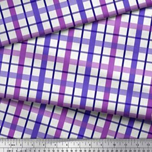 Soimoi Purple Cotton Canvas Fabric Window Pane Check Print Fabric by The Yard 56 Inch Wide