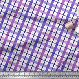 Soimoi Purple Cotton Canvas Fabric Window Pane Check Print Fabric by The Yard 56 Inch Wide