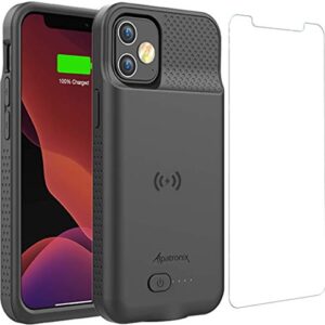 Alpatronix Battery Case for iPhone 12 Pro & iPhone 12 (6.1 inch), Strong Slim Portable Protective Extended Charging Cover Compatible with Wireless Charging, Apple Pay, CarPlay - BX12 - Black