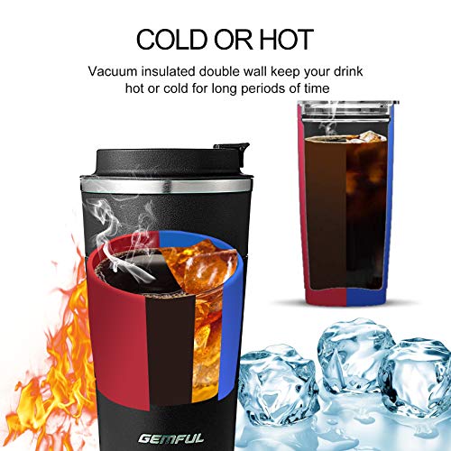 GEMFUL Travel Coffee Mug Double Walled Insulated Tumbler Cups for Cold and Hot Drinks 17oz