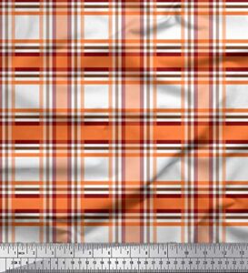 soimoi orange cotton canvas fabric gingham check print fabric by the yard 56 inch wide