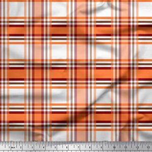 Soimoi Orange Cotton Canvas Fabric Gingham Check Print Fabric by The Yard 56 Inch Wide