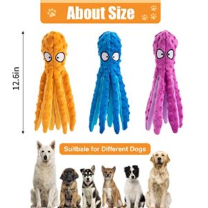 Alphatool Squeaky Dog Toys, Octopus Dog Toys for Aggressive Chewers, Tough No Stuffing Plush Dog Toys for Large Dogs, Crinkle Interactive Puppy Dog Toys for Small Medium Dogs(3pcs)