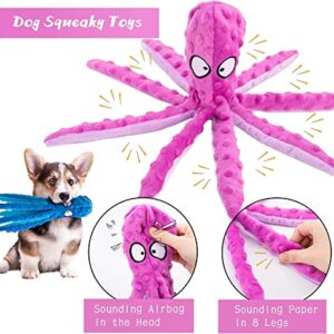 Alphatool Squeaky Dog Toys, Octopus Dog Toys for Aggressive Chewers, Tough No Stuffing Plush Dog Toys for Large Dogs, Crinkle Interactive Puppy Dog Toys for Small Medium Dogs(3pcs)