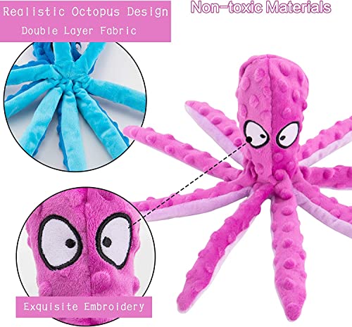 Alphatool Squeaky Dog Toys, Octopus Dog Toys for Aggressive Chewers, Tough No Stuffing Plush Dog Toys for Large Dogs, Crinkle Interactive Puppy Dog Toys for Small Medium Dogs(3pcs)