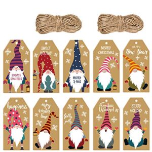 doumeny 200 pieces christmas gnome gift tags xmas kraft paper gift tags hanging label with 131 feet natural jute twine for diy arts crafts christmas tree present wrapping stamp cake candy decoration