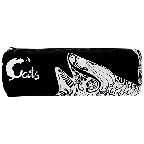 White Cat with Decorative Tattoo Pencil Bag Pen Case Stationary Case Pencil Pouch Desk Organizer Makeup Cosmetic Bag for School Office