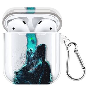 pokaboo for airpods case, clear soft tpu protective cover case for airpods 2 & 1 wireless charging case headphone case with keychain (wolf)