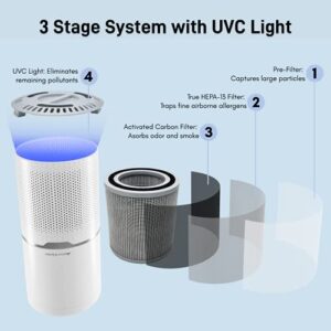 Absolute Living UV Air Purifier With HEPA Filter H13 and Auto Detect - (CARB) Compliant, Traps 99.97%, PM2.5 - Air Purifier for Large Room Up To 323 sqft - 3 Stage True HEPA Air Purifier With UV Light