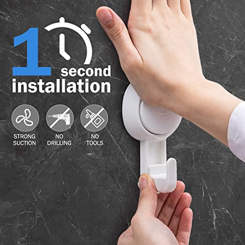 Suction Cup Hooks, No Drilling Suction Cups Heavy Duty Shower Hooks Max Hold 11lbs Wreath Hanger Powerful Suction Hooks Waterproof for Bathroom and Kitchen Towel, Loofah, Bathrobe, Clothes - 4 Pack