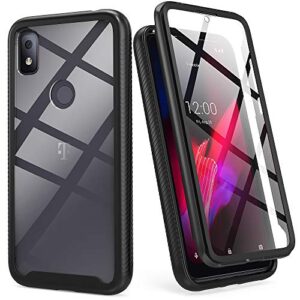 idweel fullbody case for tcl revvl 4,t-mobile revvl 4 case, hybrid built-in screen protector tpu shock absorption shatter-resistant bumper + clear pc back anti-drop cover, clear/black bumper