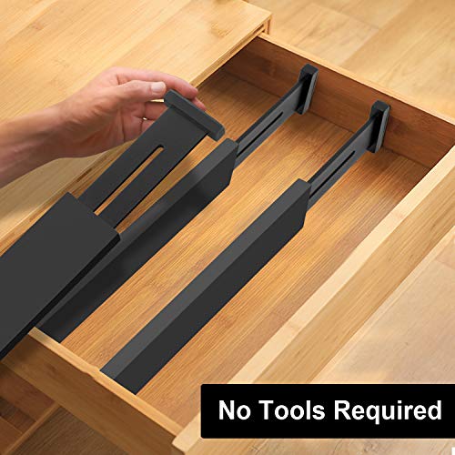 Ryqtop Bamboo Drawer Dividers Organizers, Kitchen Drawer Organizer, Adjustable Drawer Divider for Clothes, Kitchen, Dresser, Bedroom, Bathroom and Office, 4-Pack(12-17 IN), Black
