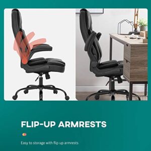 Office Chair Ergonomic Desk Chair PU Leather Computer Chair with Lumbar Support Flip up Armrest Task Chair Rolling Swivel Executive Chair(Black)