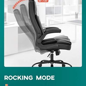 Office Chair Ergonomic Desk Chair PU Leather Computer Chair with Lumbar Support Flip up Armrest Task Chair Rolling Swivel Executive Chair(Black)