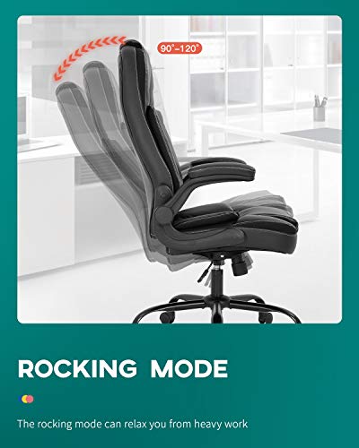 Office Chair Ergonomic Desk Chair PU Leather Computer Chair with Lumbar Support Flip up Armrest Task Chair Rolling Swivel Executive Chair(Black)