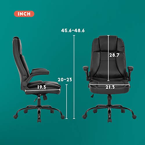 Office Chair Ergonomic Desk Chair PU Leather Computer Chair with Lumbar Support Flip up Armrest Task Chair Rolling Swivel Executive Chair(Black)