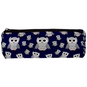gray owls on blue pattern pencil bag pen case stationary case pencil pouch desk organizer makeup cosmetic bag for school office