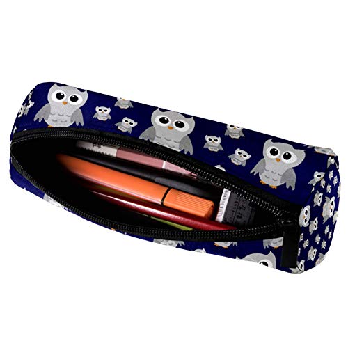 Gray Owls On Blue Pattern Pencil Bag Pen Case Stationary Case Pencil Pouch Desk Organizer Makeup Cosmetic Bag for School Office