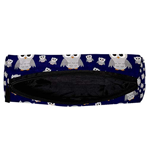 Gray Owls On Blue Pattern Pencil Bag Pen Case Stationary Case Pencil Pouch Desk Organizer Makeup Cosmetic Bag for School Office