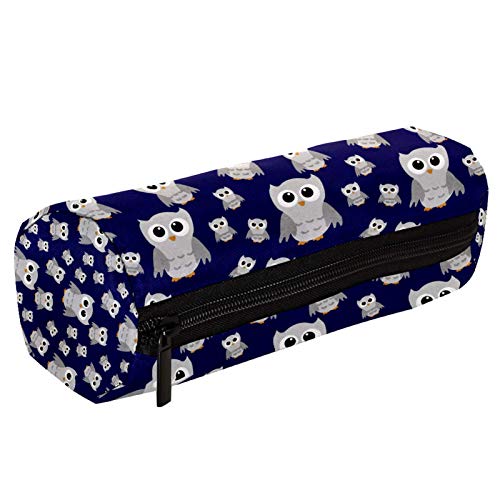 Gray Owls On Blue Pattern Pencil Bag Pen Case Stationary Case Pencil Pouch Desk Organizer Makeup Cosmetic Bag for School Office