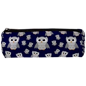 Gray Owls On Blue Pattern Pencil Bag Pen Case Stationary Case Pencil Pouch Desk Organizer Makeup Cosmetic Bag for School Office