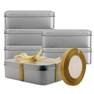 empty metal tins box with lid,6 pack stainless steel tins cookie tin cans storage container for treats, gifts, candle, favors and crafts, silver, 4.9 x 3.7 x 1.6 inches
