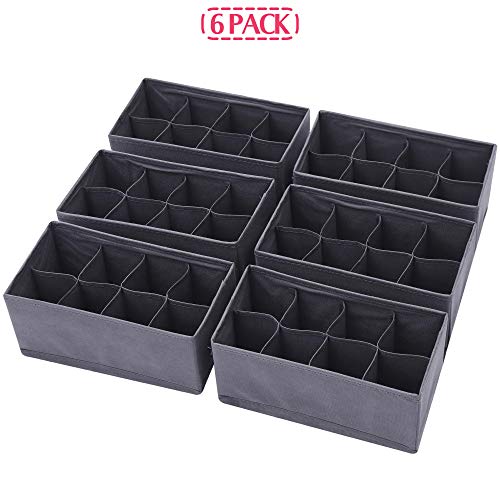 DIOMMELL 6 Pack Foldable Cloth Storage Box Closet Dresser Drawer Organizer Fabric Baskets Bins Containers Divider for Clothes Underwear Socks Lingerie Clothing, Dark Grey 00-0600
