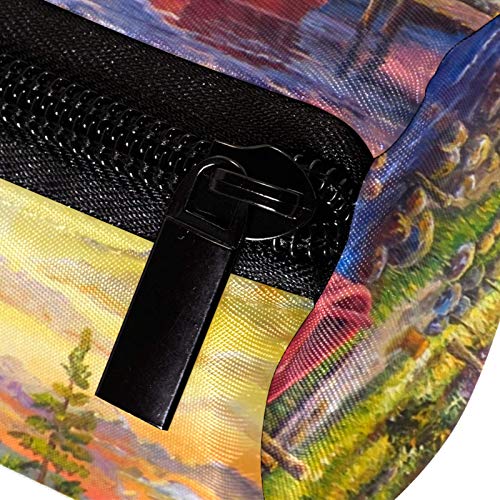 Oil Painting Cabin Log and Forest Lake Pencil Bag Pen Case Stationary Case Pencil Pouch Desk Organizer Makeup Cosmetic Bag for School Office