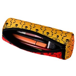 Skeleton On Gradient Orange Pencil Bag Pen Case Stationary Case Pencil Pouch Desk Organizer Makeup Cosmetic Bag for School Office