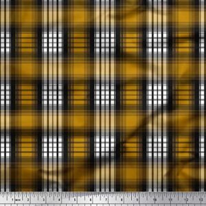 Soimoi Gold Cotton Canvas Fabric Plaid Check Print Fabric by The Yard 56 Inch Wide