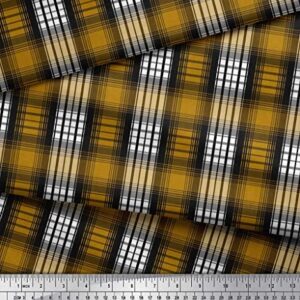 Soimoi Gold Cotton Canvas Fabric Plaid Check Print Fabric by The Yard 56 Inch Wide