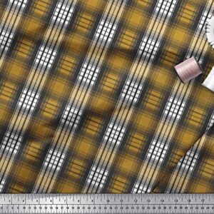 Soimoi Gold Cotton Canvas Fabric Plaid Check Print Fabric by The Yard 56 Inch Wide