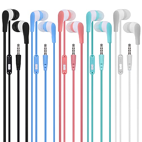 Hongzan Kids Earbuds Headphones with Microphone 10 Pack Wholesale Bulk Earphones for School Classroom Students Teen Children (10 Pack)