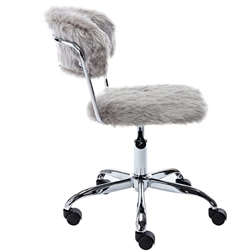 chairus Home Office Chair Faux Fur Desk Chair, Upholstered Modern Task Chair Height Adjustable Reception Chair Vanity Chair for Bedroom, Grey