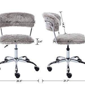 chairus Home Office Chair Faux Fur Desk Chair, Upholstered Modern Task Chair Height Adjustable Reception Chair Vanity Chair for Bedroom, Grey