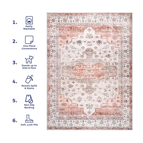 nuLOOM Banks Vintage Machine Washable Area Rug, 5' x 8', Beige