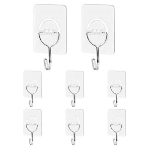 cgbe adhesive hooks heavy duty sticky hooks for hanging 11 lbs (max) seamless transparent adhesive hooks wall hangers without nails for hanging keys coats hats bags ceiling (clear)