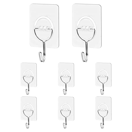CGBE Adhesive Hooks Heavy Duty Sticky Hooks for Hanging 11 lbs (Max) Seamless Transparent Adhesive Hooks Wall Hangers Without Nails for Hanging Keys Coats Hats Bags Ceiling (Clear)