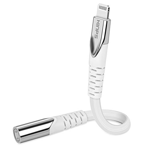 KINPS [MFI Certified Lightning to 3.5 mm Headphone Jack Adapter Compatible with iPhone 12/11 Pro Max/11 Pro/11/XS Max/XS/XR/X/8 Plus, iPad,(White)