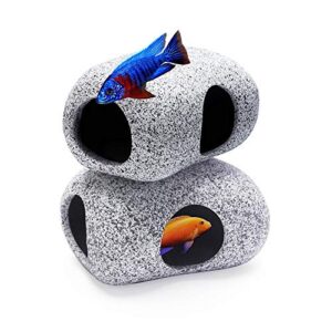 springsmart 2pcs aquarium hideaway rocks for aquatic pets to breed, play and rest, safe and non-toxic fish tank ornaments, ceramic decor rocks for betta