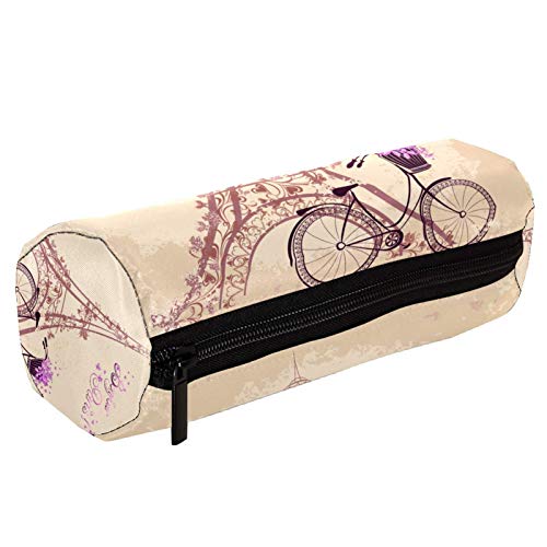 Bonjour Paris Tower Eiffel and Bicycle Pencil Bag Pen Case Stationary Case Pencil Pouch Desk Organizer Makeup Cosmetic Bag for School Office