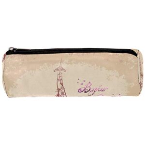 Bonjour Paris Tower Eiffel and Bicycle Pencil Bag Pen Case Stationary Case Pencil Pouch Desk Organizer Makeup Cosmetic Bag for School Office