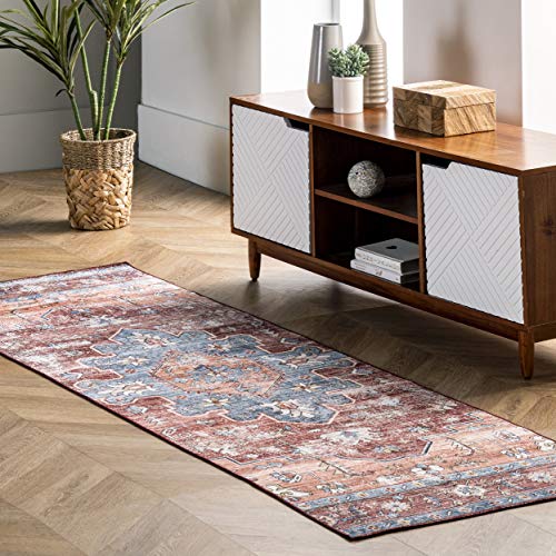 nuLOOM Zena Machine Washable Medallion Runner Rug, 2' 6" x 8', Rust