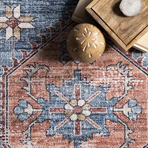 nuLOOM Zena Machine Washable Medallion Runner Rug, 2' 6" x 8', Rust