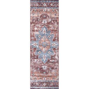 nuLOOM Zena Machine Washable Medallion Runner Rug, 2' 6" x 8', Rust