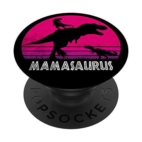 Vintage Retro 2 Kids Mamasaurus Sunset Funny Gift For Mother PopSockets Grip and Stand for Phones and Tablets